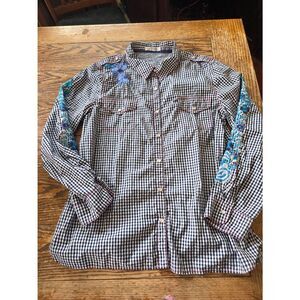 3J Workshop Johnny Was Gingham Embroidered Pearl Snap Shiaresz XL
